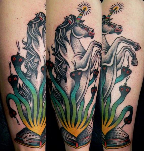 Arm New School Horse Book Tattoo by Last Port