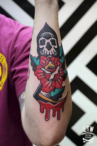 Arm Old School Death Tattoo by LW Tattoo
