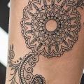 Flower Geometric Thigh tattoo by LW Tattoo