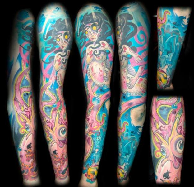 Fantasy Sea Sleeve Tattoo by Punko Tattoo