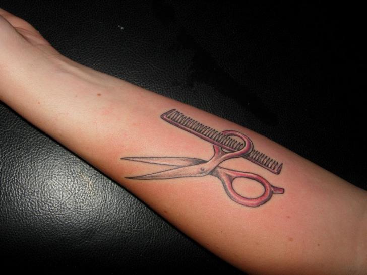 Arm Realistic Scissor Pecten Tattoo by Blue Tattoo