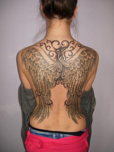 Fantasy Back Wings Tattoo by Blue Tattoo