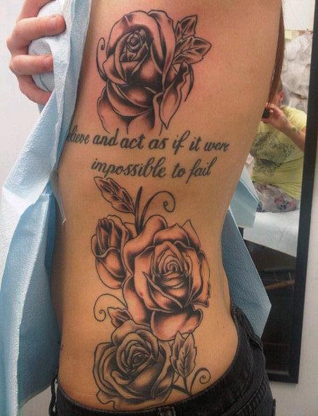 Flower Side Lettering Tattoo by Sonic Tattoo