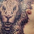 Chest Lion Dotwork tattoo by Gregorio Marangoni