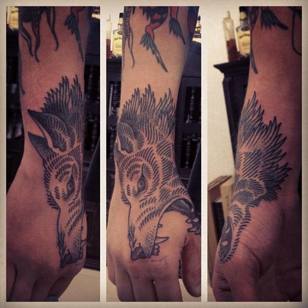 Arm Hand Wolf Dotwork Tattoo by Gregorio Marangoni
