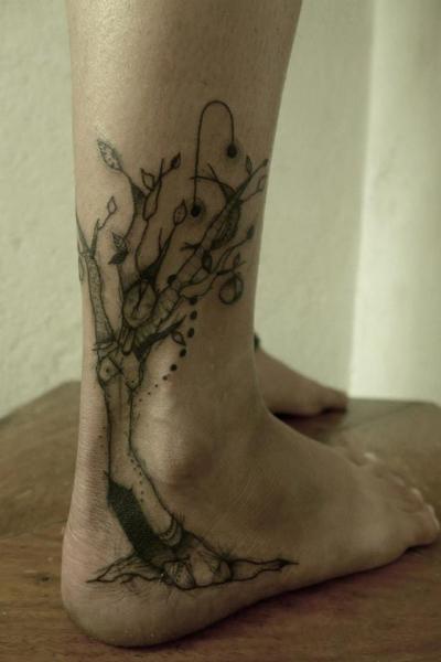 Foot Dotwork Tree Tattoo by Black Ink Power
