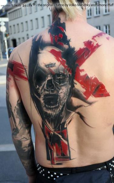 Skull Back Trash Polka Tattoo by Buena Vista Tattoo Club