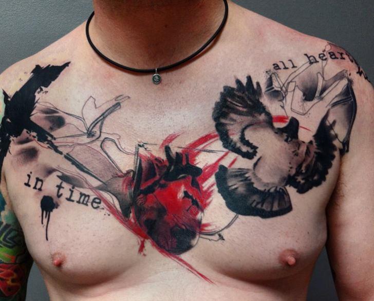 Chest Heart Bird Tattoo by Buena Vista Tattoo Club