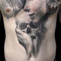 Arm Chest Skull Belly Trash Polka Sleeve tattoo by Buena Vista Tattoo Club