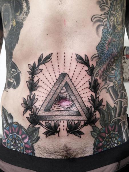 Tatuaggio Pancia Dio Dotwork di Philippe Fernandez