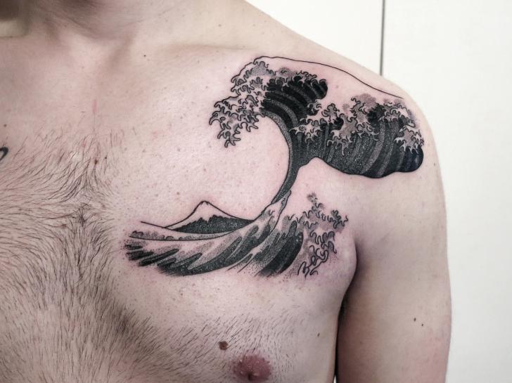 Watercolor style moon star and wave tattoo on the  Official Tumblr  page for Tattoofilter for Men and Women