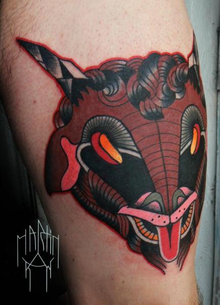 Arm Fantasy Bull Tattoo by Raw Tattoo