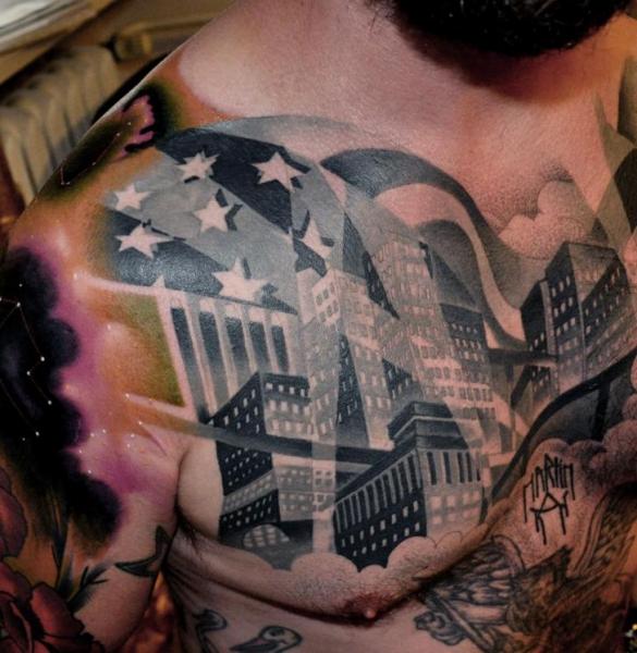 รอยสัก หน้าอก เมือง โดย Raw Tattoo