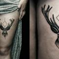 Dotwork Thigh Deer tattoo by Kamil Czapiga