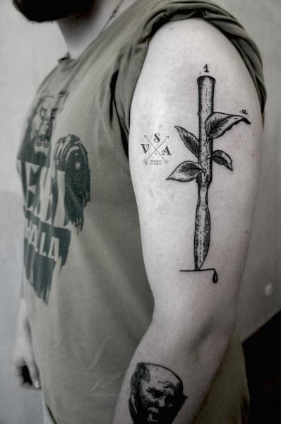 Tatuaje Brazo Dotwork Hoja por Master Tattoo