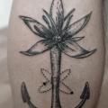 Calf Flower Anchor Dotwork tattoo by Master Tattoo