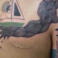 Shoulder Women Back Geometric Ship tattoo by Expanded Eye