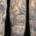 Arm Japanische Geisha Landschaft tattoo von Blood Line Tattoos