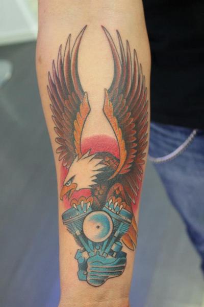 Armpit Eagle Motor Tattoo by Cesar Lopez Tattoo