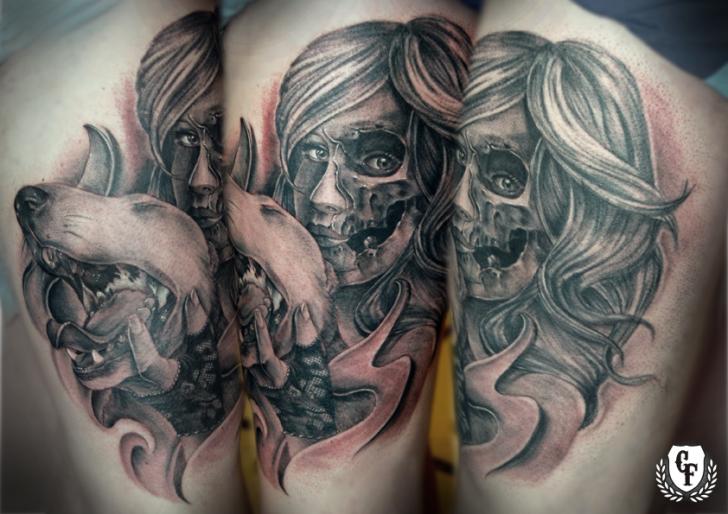 Women Dog Tattoo by Cosa Fina Tattoo