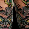 Leg Wolf Dagger tattoo by Sputnink Tattoo