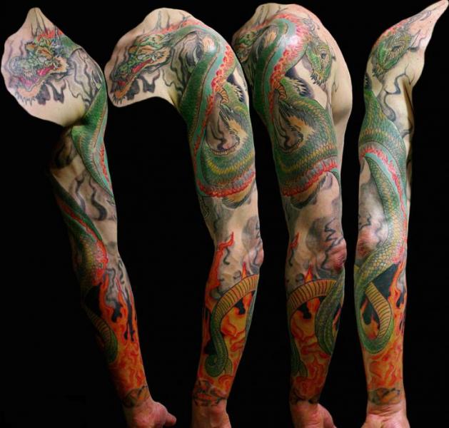 Japanese Dragon Sleeve Tattoo by Sputnink Tattoo