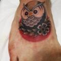 Old School Foot Owl tattoo by La Dolores Tattoo