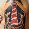 Shoulder Lighthouse Old School tattoo by La Dolores Tattoo