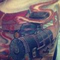 Fantasy Train Thigh tattoo by Bonic Cadaver