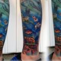 tatuaggio Realistici Polpaccio Mare Delfino di Andreart Tattoo