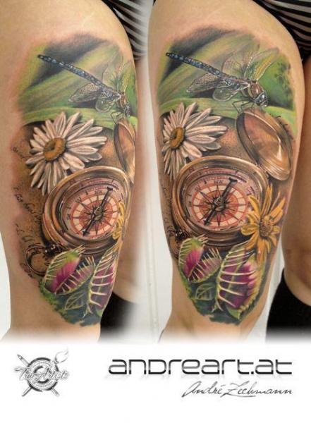 Shoulder Realistic Dragonfly Compass Tattoo by Andreart Tattoo