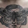 Chest Women Dotwork Moth tattoo by Tin Tin Tattoos