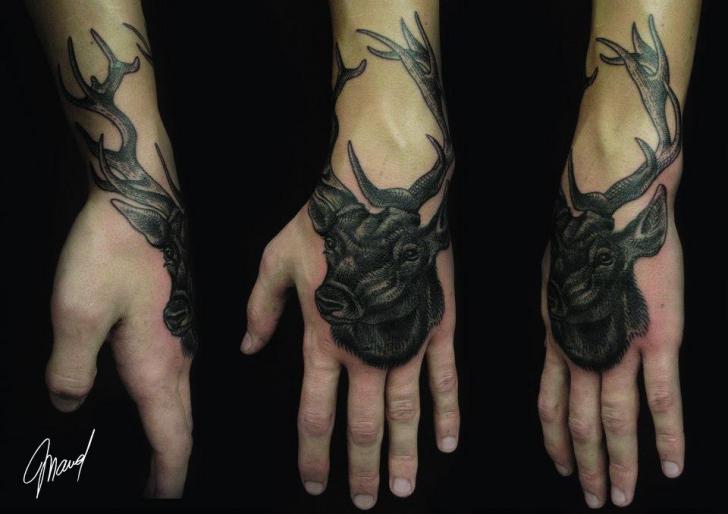 Hand Dotwork Deer Tattoo by Tin Tin Tattoos
