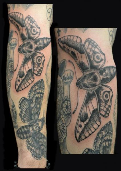 Leg Dotwork Moth Tattoo by Tin Tin Tattoos