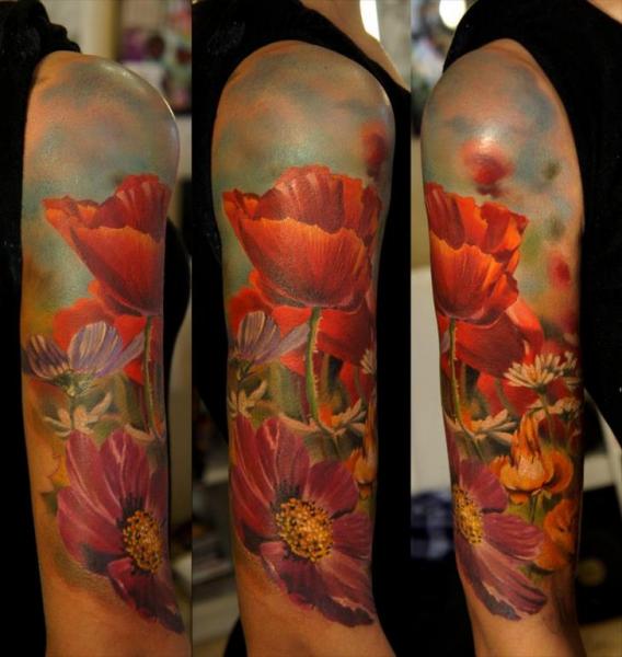 Shoulder Realistic Flower Tattoo by Grimmy 3D Tattoo