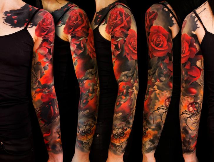Blumen Sleeve Tattoo von Grimmy 3D Tattoo