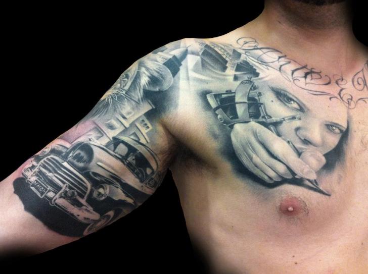 Schulter Brust Frauen Auto Tattoo von Tatuajes Demon