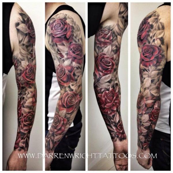 รอยสัก ดอกไม้ ปลอกแขน โดย Darren Wright Tattoos