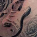 Realistic Flower Guitar Thigh tattoo by Immortal Ink