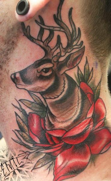 Old School Neck Deer Tattoo by Renaissance Tattoo