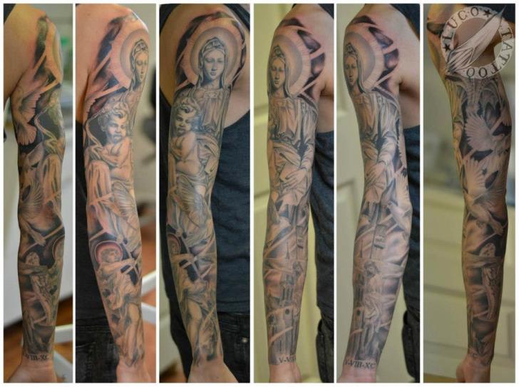 รอยสัก ศาสนา ปลอกแขน โดย Renaissance Tattoo