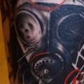 Calf Gas Mask tattoo by Left Hand Path