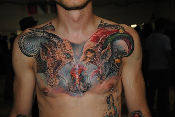 Fantasy Chest Demon Tattoo by Mai Tattoo