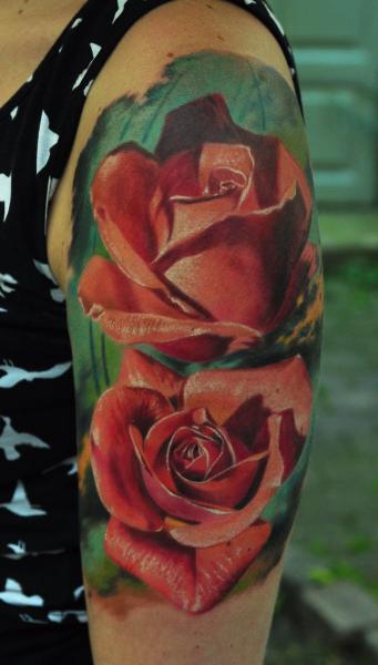 Shoulder Realistic Flower Tattoo by Negative Karma