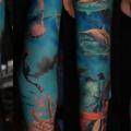 Realistic Shark Sea Sleeve tattoo by Negative Karma