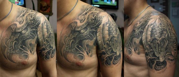 Shoulder Fantasy Dragon Tattoo by Tattoo X