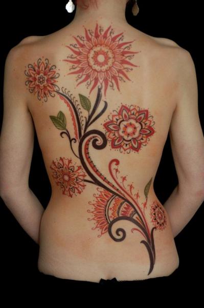 Flower Back Dotwork Tattoo by Time Travelling Tattoo