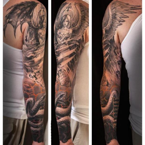 Snake Angel Devil Sleeve Tattoo by Wicked Tattoo