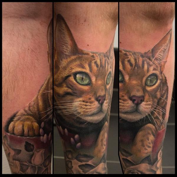 รอยสัก เหมือนจริง แมว โดย Nemesis Tattoo