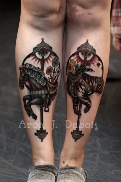 Calf Tiger Horse Tattoo by Scapegoat Tattoo